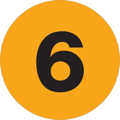 Box Packaging Numbered Inventory Label, "6" Fluorescent Orange, 3